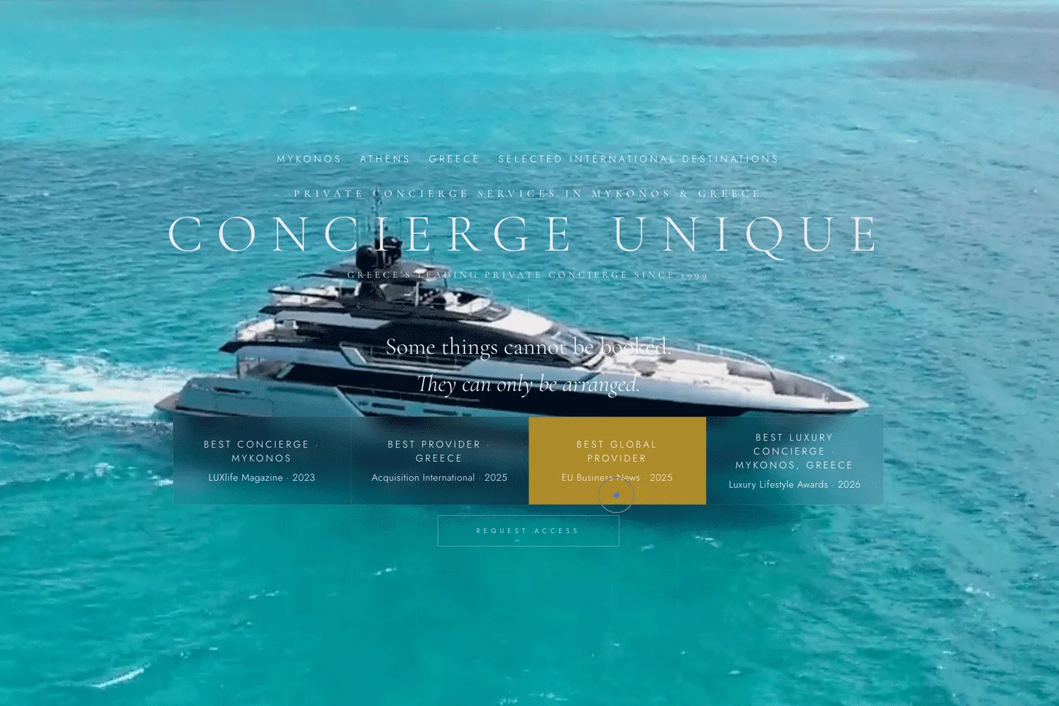 Concierge Unique website hero, yacht on open water